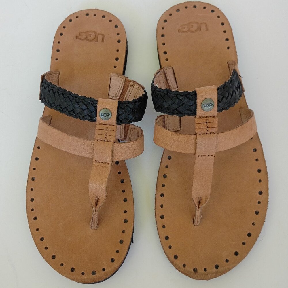 UGG Women's Audra Leather Braided Slip On Thong Flat Flip-Flop Sandals Size 7